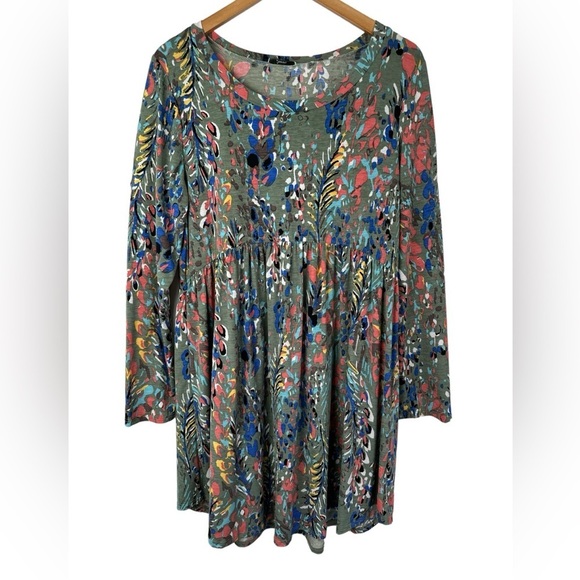 Jodifl Abstract Floral Long Sleeve Slinky Tunic Dress - Picture 1 of 6